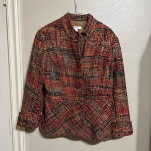 COLDWATER CREEK Women’s Multicolor Tweed Jacket w/Stand Collar & Cuffed Sleeves